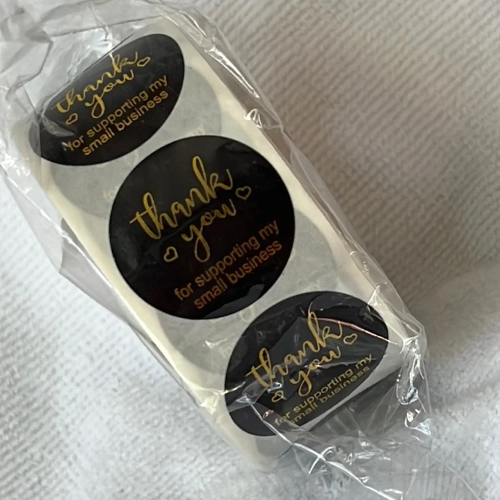 500 Thank you stickers 1” black and gold